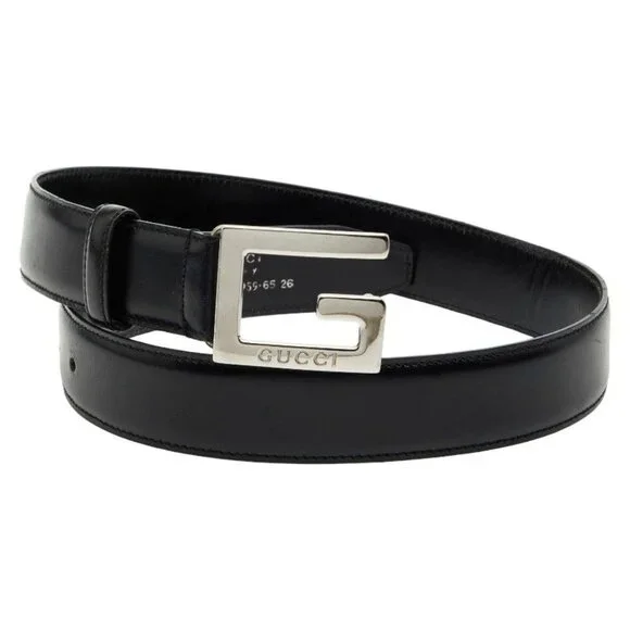Gucci G Buckle Belt Size 65 and 26 Black Leather - Picture 1 of 8